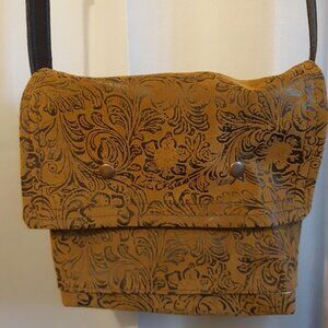 NEW Faux Leather Tooled Western Crossbody Satchel Purse bag Flip Top Sling Brown